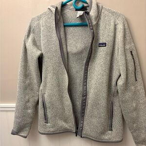 Patagonia Light Gray Hooded Fleece Jacket